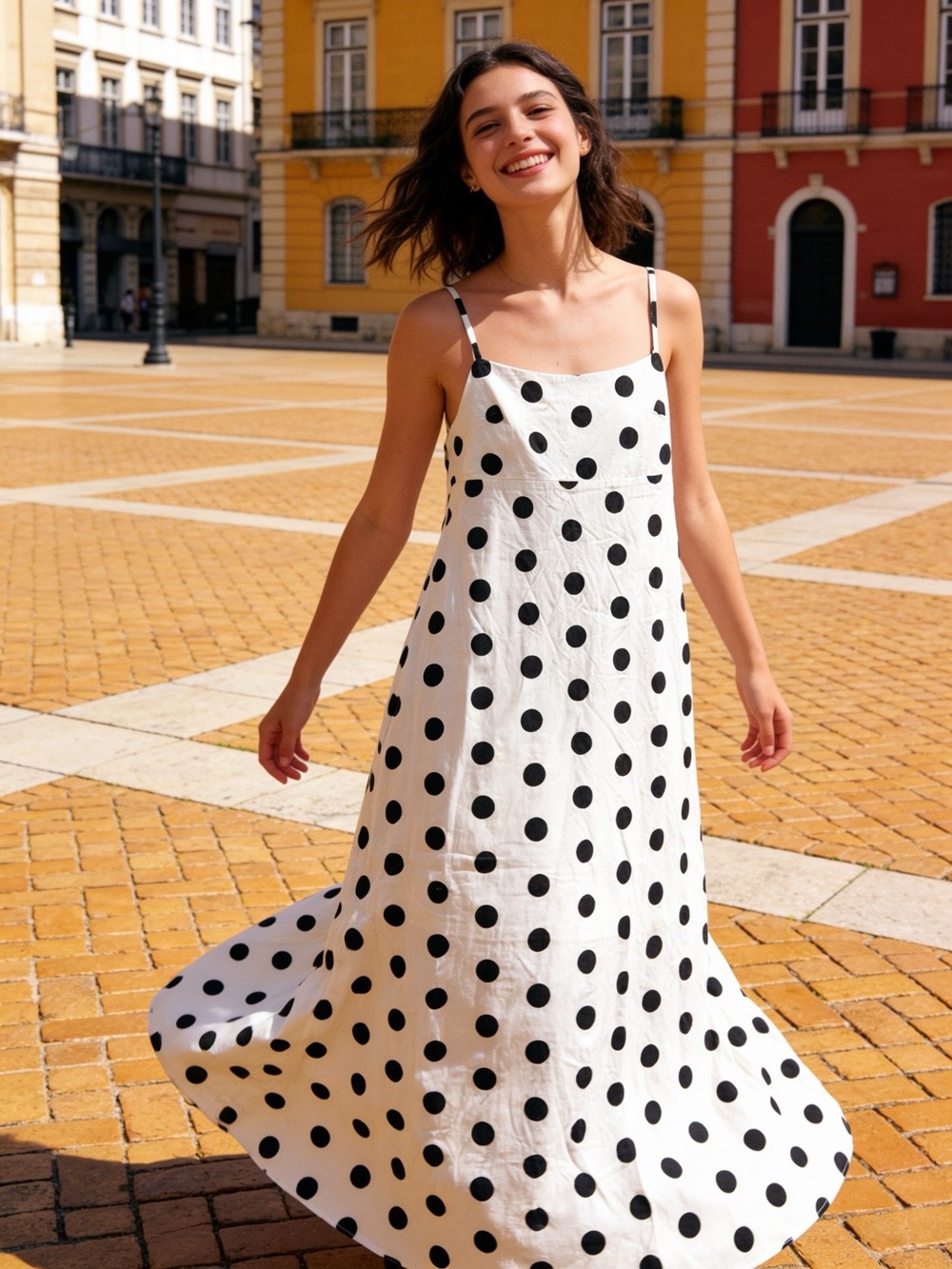 Altar'd State White Maxi Dress with Black Polka Dots